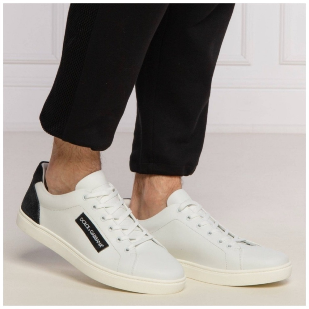 Dolce & Gabbana Logo White Black Leather Low Top Sneakers Portofino Sneakers 37